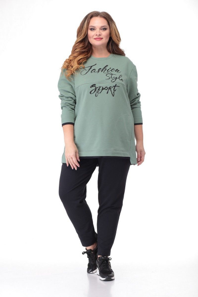 Спортивный костюм: оверсайз джемпер и зауженные брюки с принтом Кэтисбел 2467 зеленый-черный - фото 2