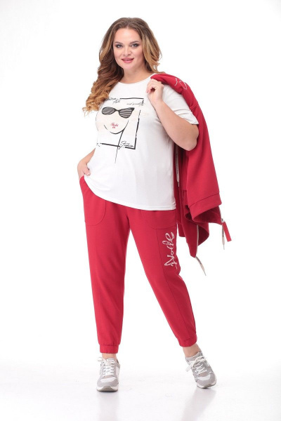 Комплект спортивный из трикотажа бомбер блуза и брюки Кэтисбел 3468 красный - фото 2