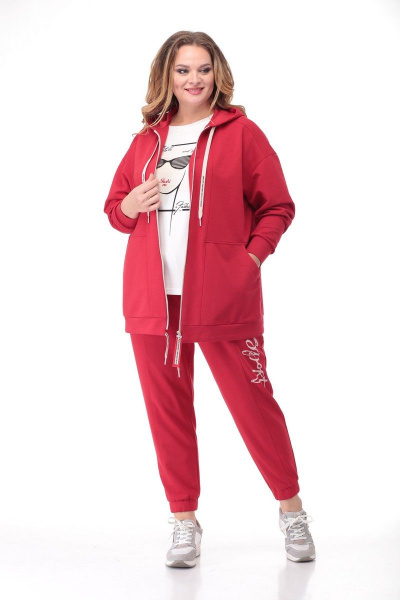 Комплект спортивный из трикотажа бомбер блуза и брюки Кэтисбел 3468 красный - фото 1