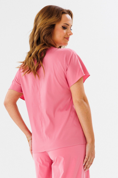 Розовая блуза прямого силуэта с рюшей и коротким рукавом ANIDEN 1121 - фото 4