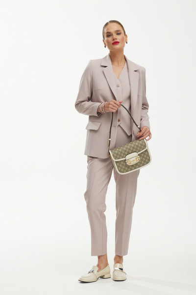 Демисезонный костюм-тройка из вискозы и текстиля Твой имидж 1896 пудра - фото 4