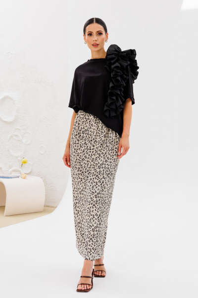 Блуза и юбка свободного силуэта с рюшей и поясом Ларс Стиль 936 - фото 4