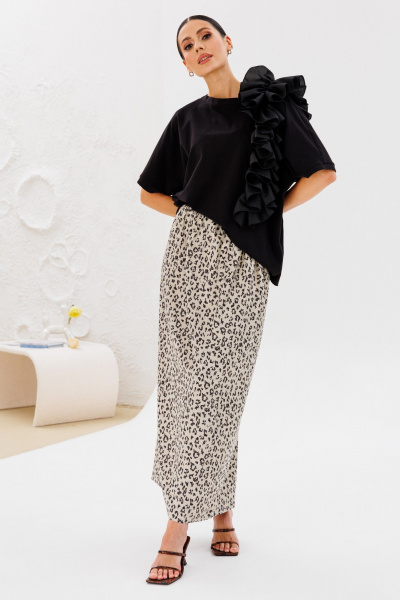 Блуза и юбка свободного силуэта с рюшей и поясом Ларс Стиль 936 - фото 1