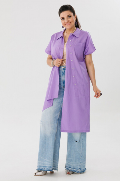 Туника асимметричного кроя из хлопка со разрезами Anelli 1383 гиацинт - фото 6