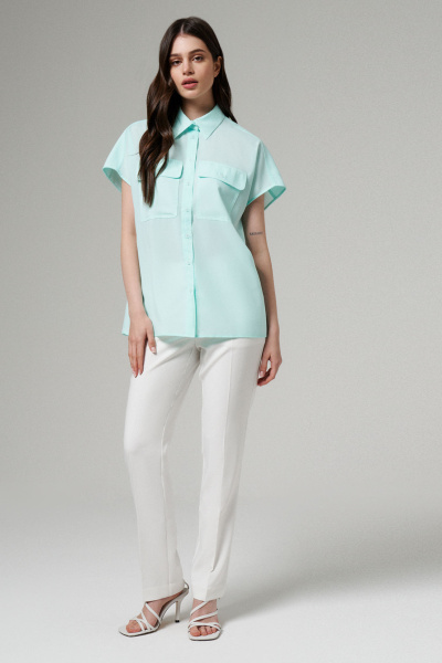 Легкая струящаяся блуза с воротником-стойкой Панда 176940w мятный - фото 1