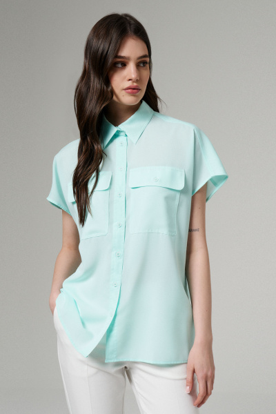 Легкая струящаяся блуза с воротником-стойкой Панда 176940w мятный - фото 2