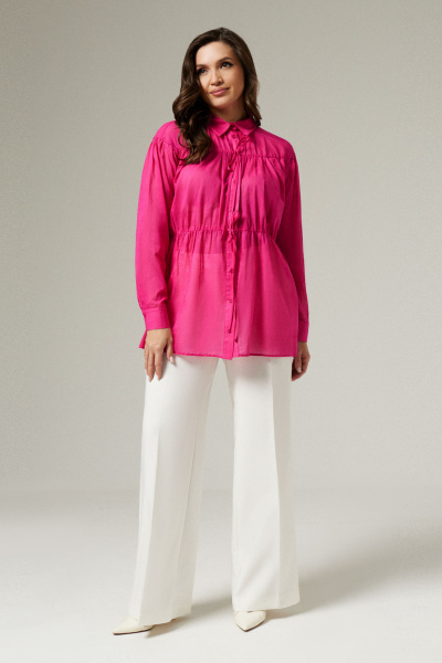 Блуза с пуговицами и сборками для повседневной носки Панда 183940w розовый - фото 1