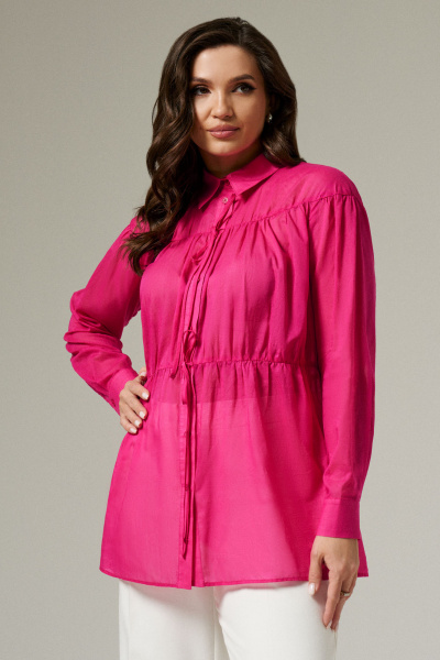 Блуза с пуговицами и сборками для повседневной носки Панда 183940w розовый - фото 2