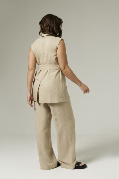 Жилет без рукавов из вискозы с поясом для повседневности Панда 185337w бежевый - фото 2