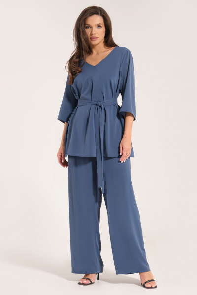 Костюм из шифона с широкими брюками палаццо и блузой Панда 68020w темно-голубой - фото 1