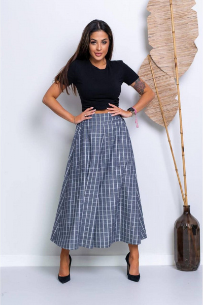 Юбка-брюки палаццо из вискозы с карманами для прогулок Nika.PL 0502401 серая_клетка - фото 1
