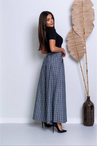 Юбка-брюки палаццо из вискозы с карманами для прогулок Nika.PL 0502401 серая_клетка - фото 2