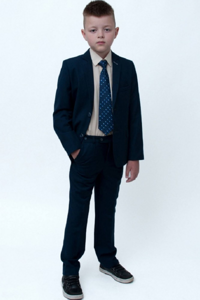 Брюки школьные демисезон, синий, классический крой, комфортные Pan-Mod бд-938418 синий - фото 4