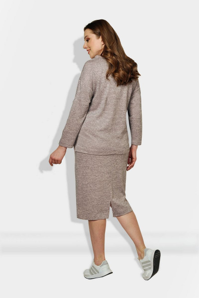 Костюм с юбкой трикотажный бежевый с люрексом для повседневной жизни Fortuna ШЖ 668 - фото 2