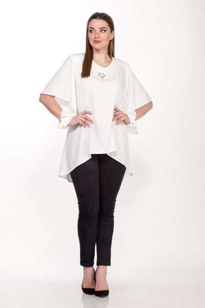 Демисезонный комплект блузка и брюки из текстиля с эластаном Belinga 2091 молоко - фото 3