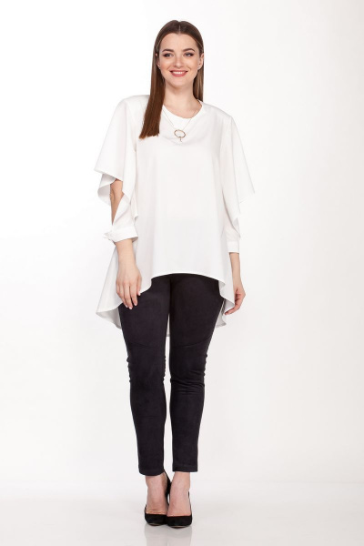 Демисезонный комплект блузка и брюки из текстиля с эластаном Belinga 2091 молоко - фото 1