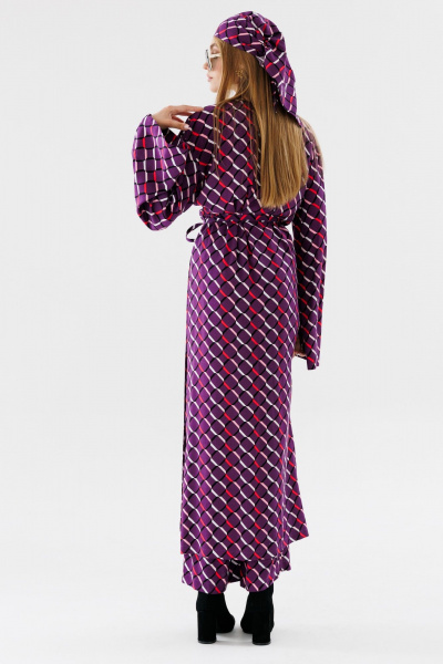 Платье-кейп на запах с длинным рукавом NikVa 555-2 ромбы_черника - фото 4