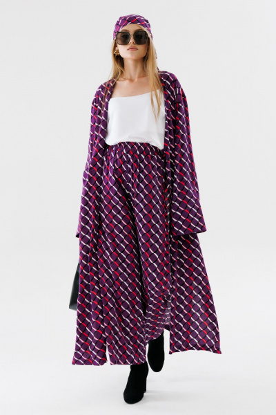 Платье-кейп на запах с длинным рукавом NikVa 555-2 ромбы_черника - фото 1