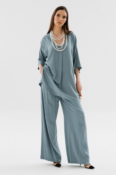 Блуза с V-образным вырезом и рукавом три четверти NikVa 563-2 серый - фото 7