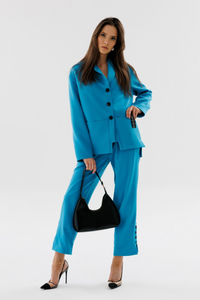 Костюм жилет и брюки с асимметричным низом NikVa 566-1 голубой - фото 7
