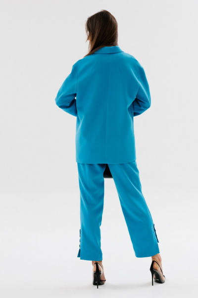 Костюм жилет и брюки с асимметричным низом NikVa 566-1 голубой - фото 6