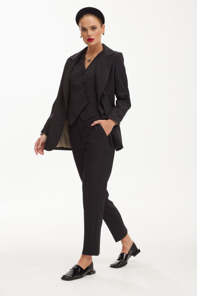 Трехпредметный деловой костюм с жакетом и брючным комплектом Твой имидж 1900 черный - фото 8