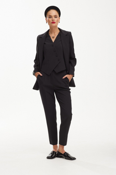 Трехпредметный деловой костюм с жакетом и брючным комплектом Твой имидж 1900 черный - фото 1