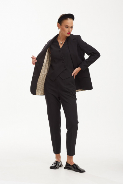 Трехпредметный деловой костюм с жакетом и брючным комплектом Твой имидж 1900 черный - фото 6