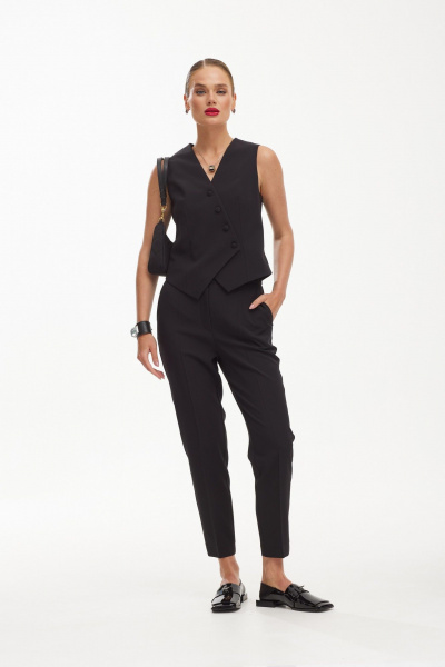 Трехпредметный деловой костюм с жакетом и брючным комплектом Твой имидж 1900 черный - фото 2