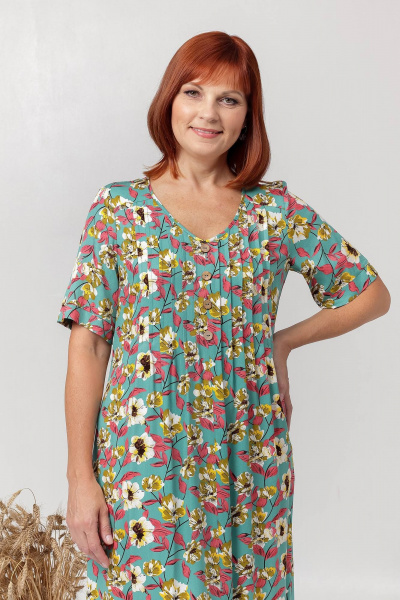 Платье трапеция с складками и карманами летнее Соджи 625 бирюзовый - фото 6