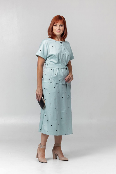 Жакет и юбка трапеции с накладными карманами Соджи 628 голубой - фото 2