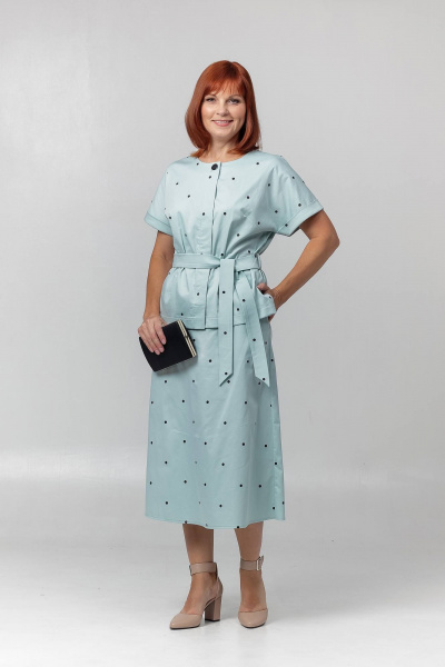 Жакет и юбка трапеции с накладными карманами Соджи 628 голубой - фото 1