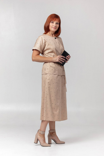 Бежевый жакет и юбка трапеции на кнопках Соджи 628 бежевый - фото 3