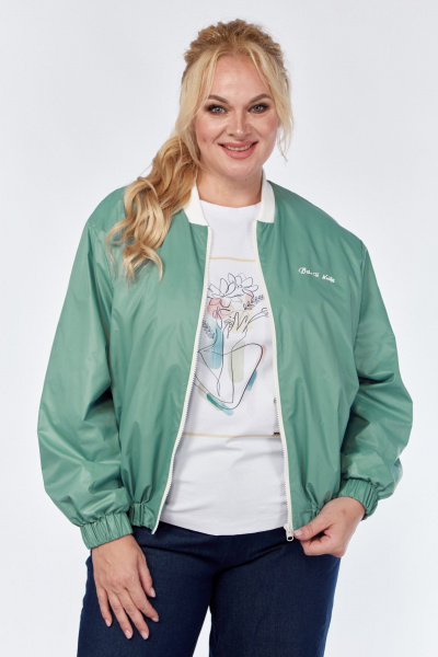 Демисезонная ветровка с капюшоном и наклонными карманами Felice Woman 2488 зеленый - фото 2