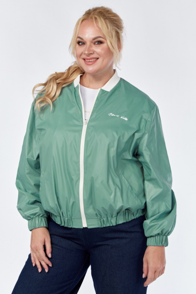 Демисезонная ветровка с капюшоном и наклонными карманами Felice Woman 2488 зеленый - фото 1