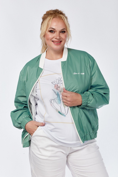 Костюм в стиле бохо из джинсовой ткани белый и зеленый Felice Woman 2492 зеленый - фото 4