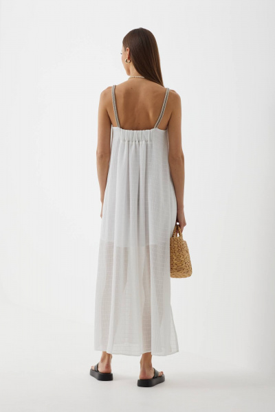 Белое платье на бретелях с сборками и разрезами N.O.W. 1444 - фото 7