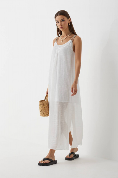 Белое платье на бретелях с сборками и разрезами N.O.W. 1444 - фото 6