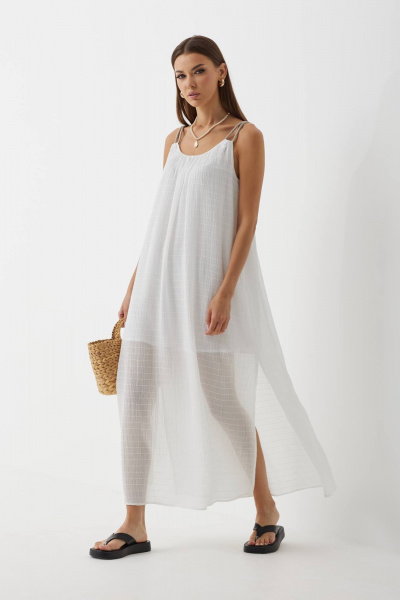 Белое платье на бретелях с сборками и разрезами N.O.W. 1444 - фото 2