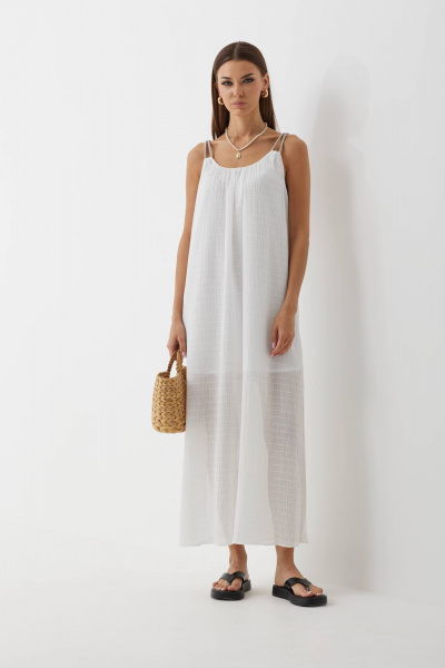 Белое платье на бретелях с сборками и разрезами N.O.W. 1444 - фото 1