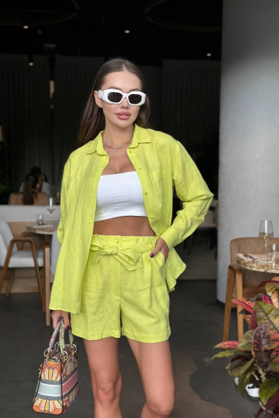 Ленвая лимонная рубашка с длинным рукавом и складкой Garsonnier 10003005.060 - фото 7