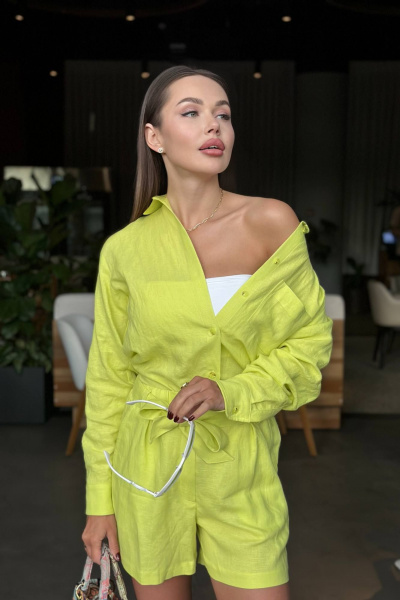 Ленвая лимонная рубашка с длинным рукавом и складкой Garsonnier 10003005.060 - фото 6