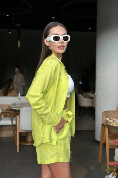 Ленвая лимонная рубашка с длинным рукавом и складкой Garsonnier 10003005.060 - фото 3