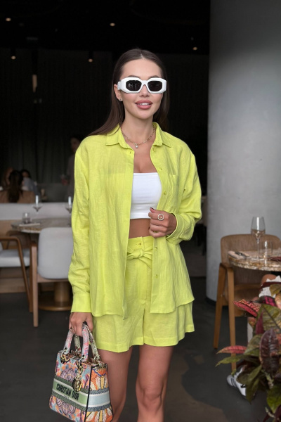 Ленвая лимонная рубашка с длинным рукавом и складкой Garsonnier 10003005.060 - фото 1