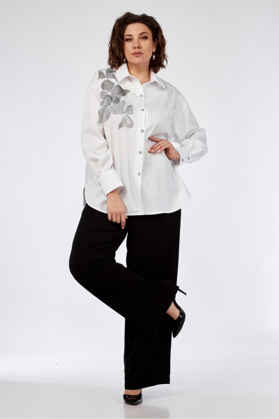 Деловая белая блузка с ушитыми складками и вышивкой Jurimex 3156 - фото 3