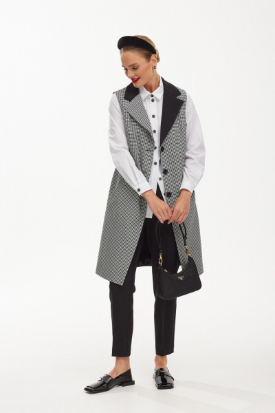 Брючный костюм с удлиненным жилетом в гусиную лапку Твой имидж 1886 черно-белый - фото 5