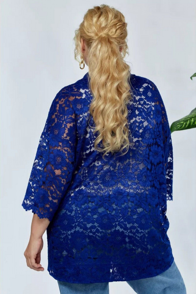Кружевной жакет оверсайз с накладными карманами для офиса Anastasia 1006.1 синий - фото 4