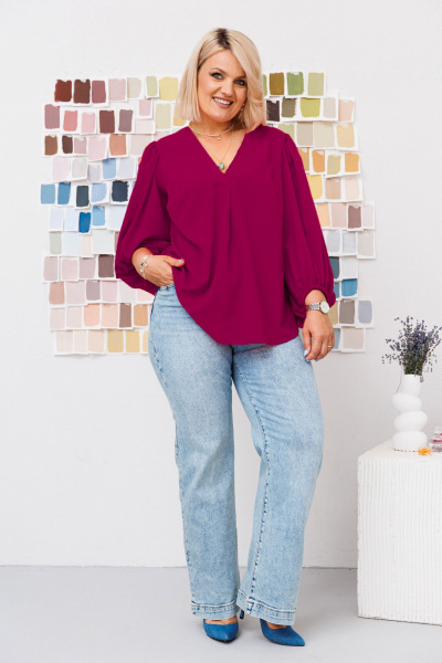 Блуза полуприлегающего силуэта с V-образным вырезом Anastasia 1048 винный - фото 1