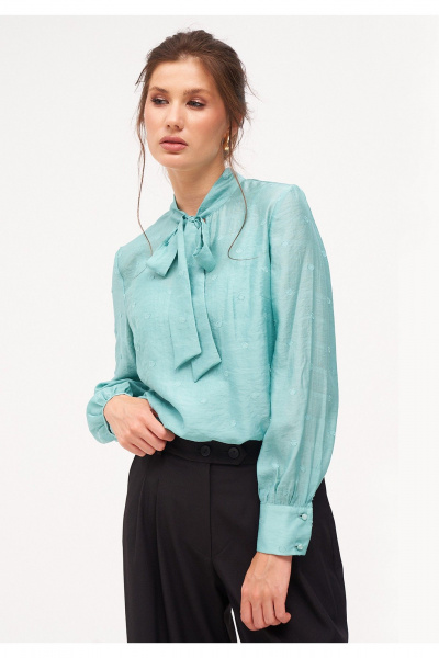 Классическая блуза прямая с бантом и топ из хлопка KaVaRi 4016.1 бирюзовый - фото 2