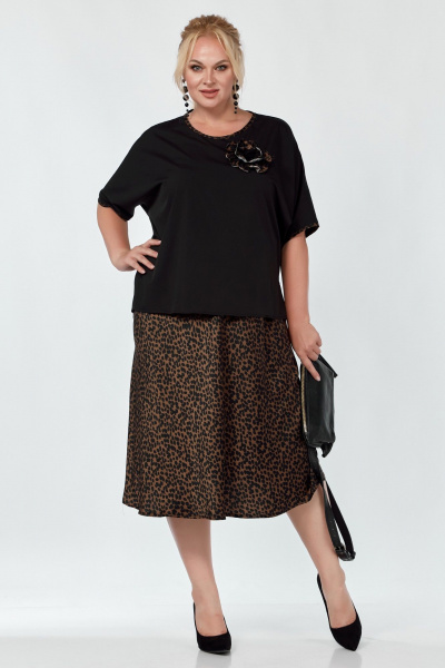 Блуза и юбка из текстиля с цветочным украшением Belinga 2305 леопард - фото 2